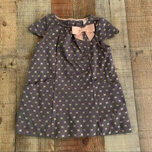 Catherine Malandrino girls Dress in gray metallic gold scalloped pockets sleeves